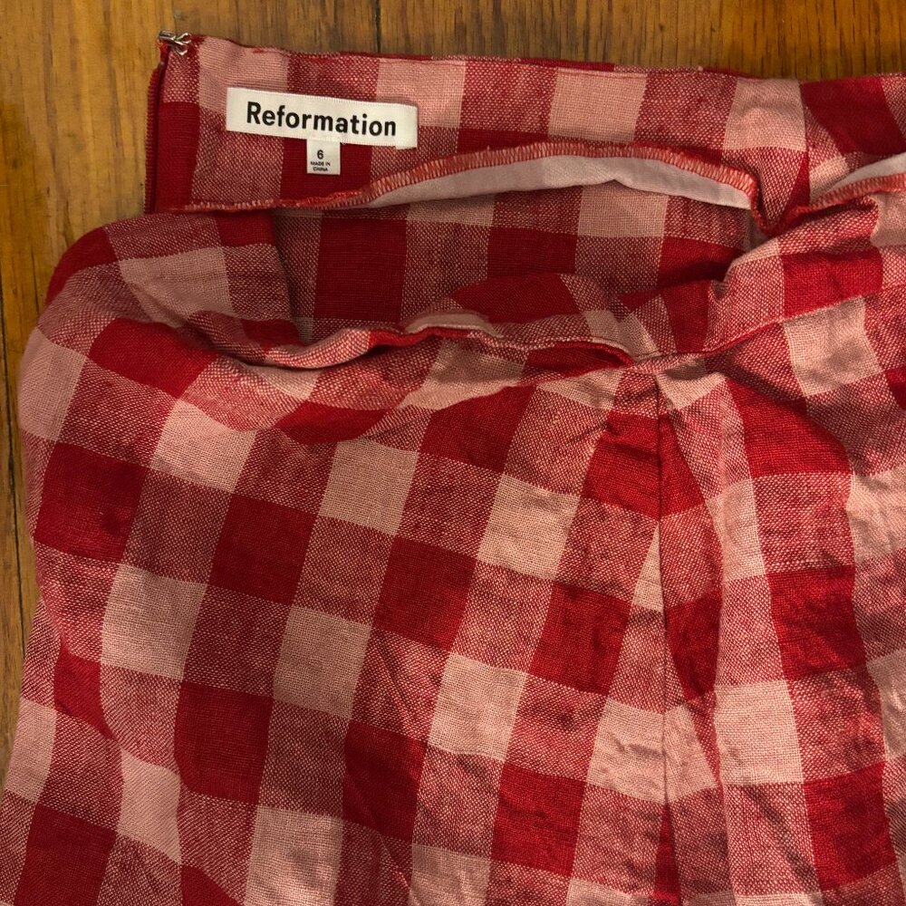 Reformation Gingham Linen Skirt Womens S Cottagecore Summer